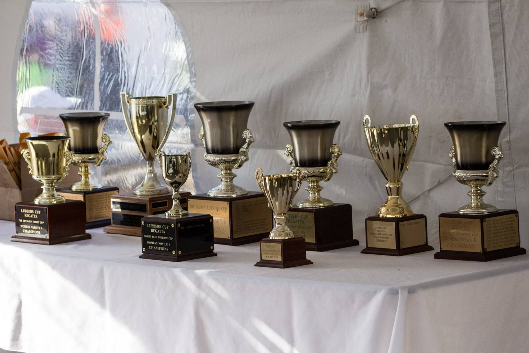 Awards sit on a table during the Lubbers Cup Regatta
